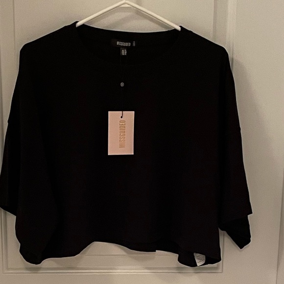 Missguided Drop Shoulder Oversized Black Crop Top Size 12 - Picture 6 of 8